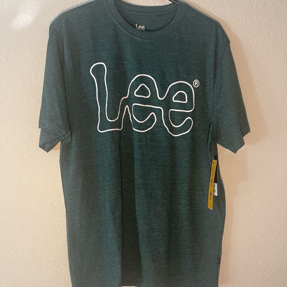 NWT Lee Mens Pine Green Shirt Size L White Spellout Cotton polyester - Picture 1 of 7